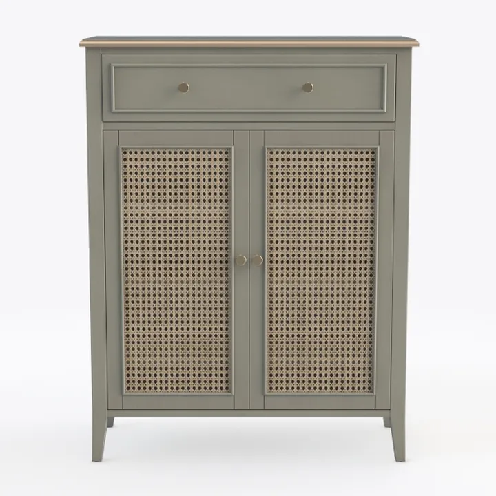 Minimalist Sage Green Rattan Solid Wood Accent Cabinet 3D Model