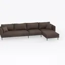 Modern Minimalist Brown Fabric L Shaped Sectional Sofa 3D Model Right 45 Degree View