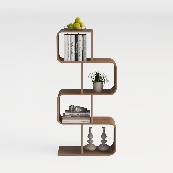 5-Tier S-Shaped Geometric Modern Bamboo Bookshelf