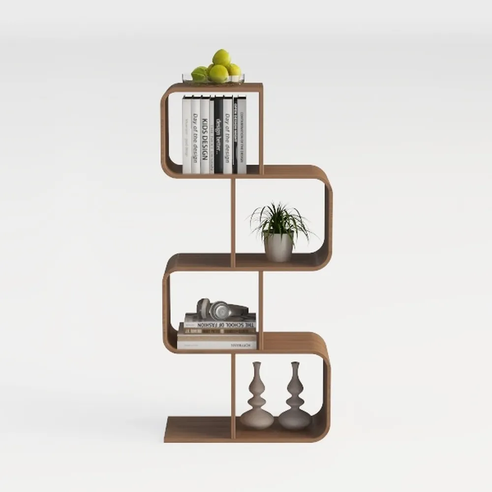 5-Tier S-Shaped Geometric Modern Bamboo Bookshelf