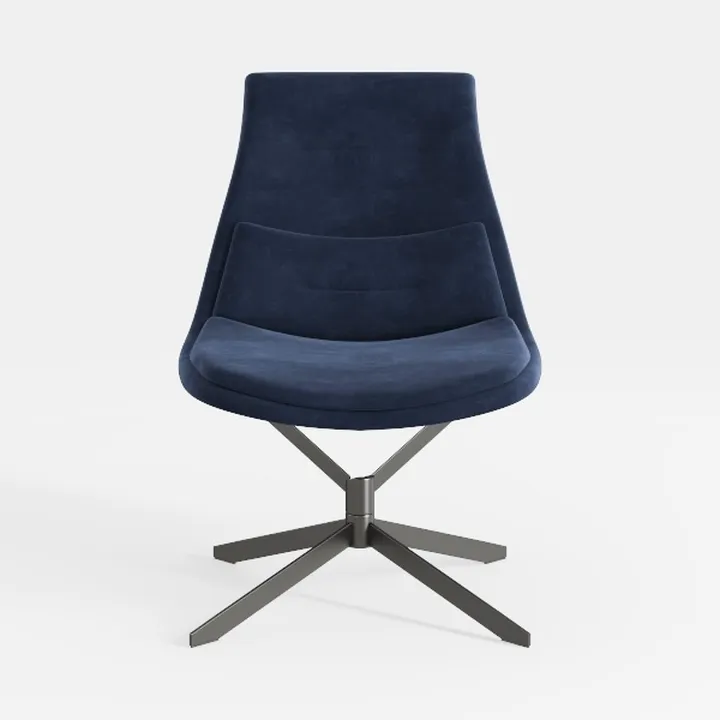 Modern Navy Velvet Metal Swivel Armchair 3D Model