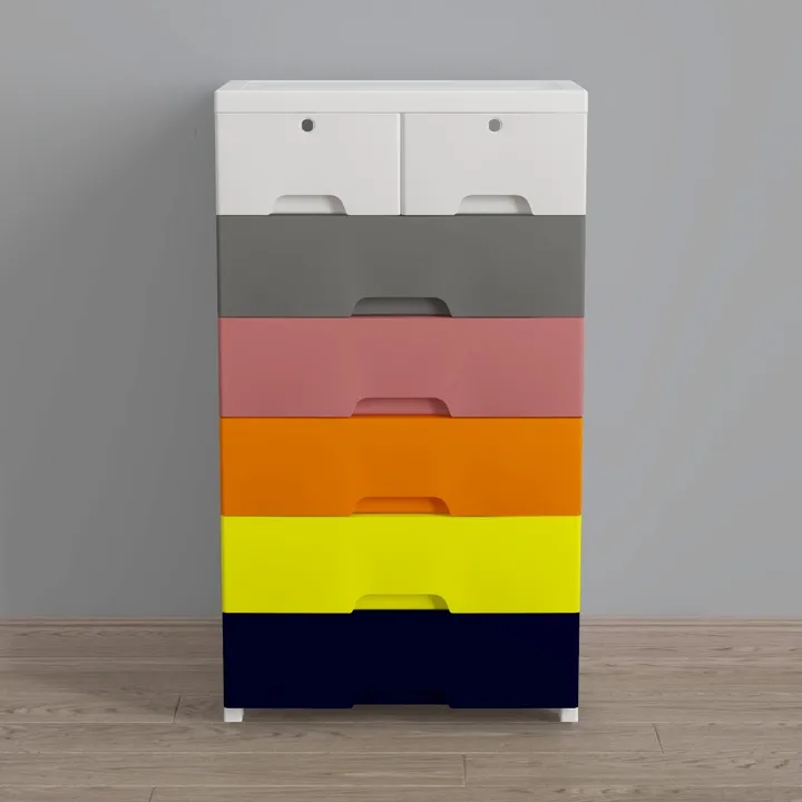 Modern Colorblock Plastic Drawer Cabinet Multifunctional Storage 3D Model