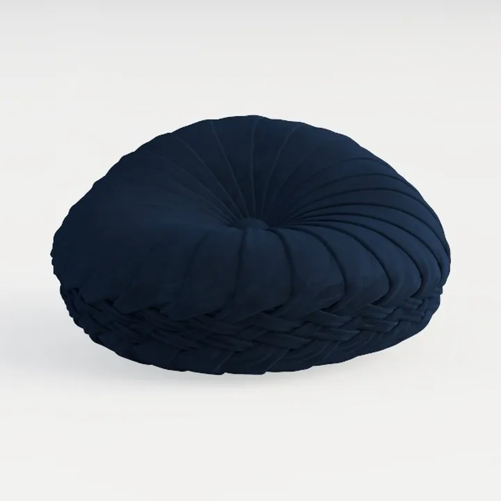 Minimalist Navy Velvet Round Tufted Ottoman Floor Cushion 3D Model