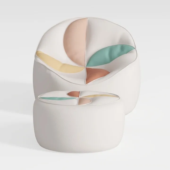 41.2" Chenille Bean Bag Sofa with Matching Ottoman