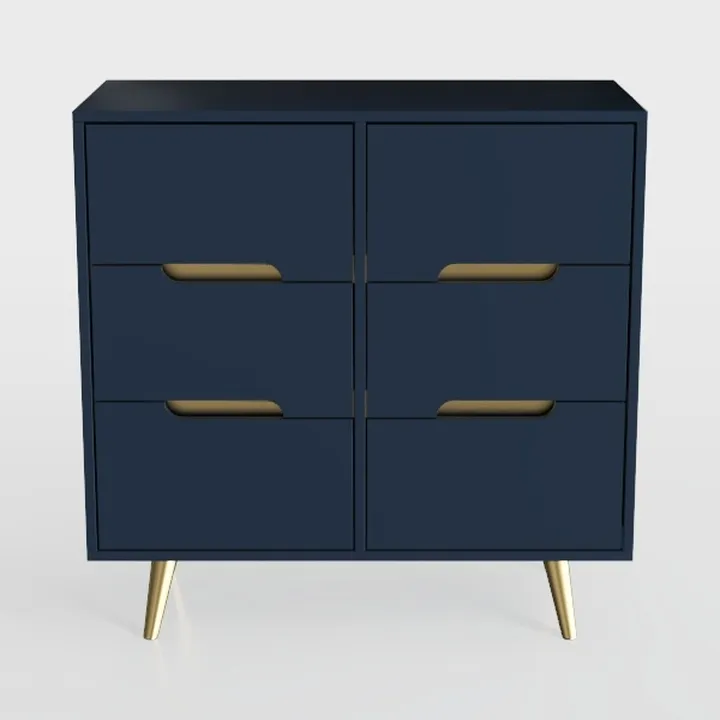 Modern Navy Blue Gold Accent 6 Drawer Dresser 3D Model