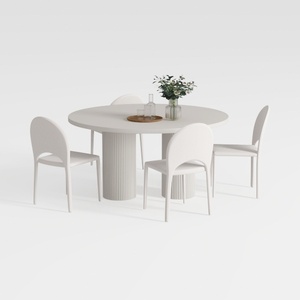 Minimalist White Solid Wood Round Dining Table Set 3D Model