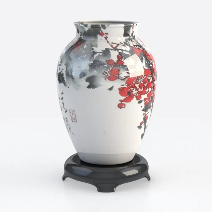 Ceramic Vases Set of 3, Green & Beige Chinoiserie