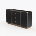 Modern Luxury Black Solid Wood Gold Trim Sideboard Cabinet 3D Model Left 45 Degree View