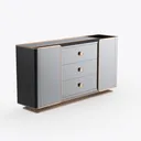 Modern Luxury Black Solid Wood Gold Trim Sideboard Cabinet 3D Model Right 45 Degree View