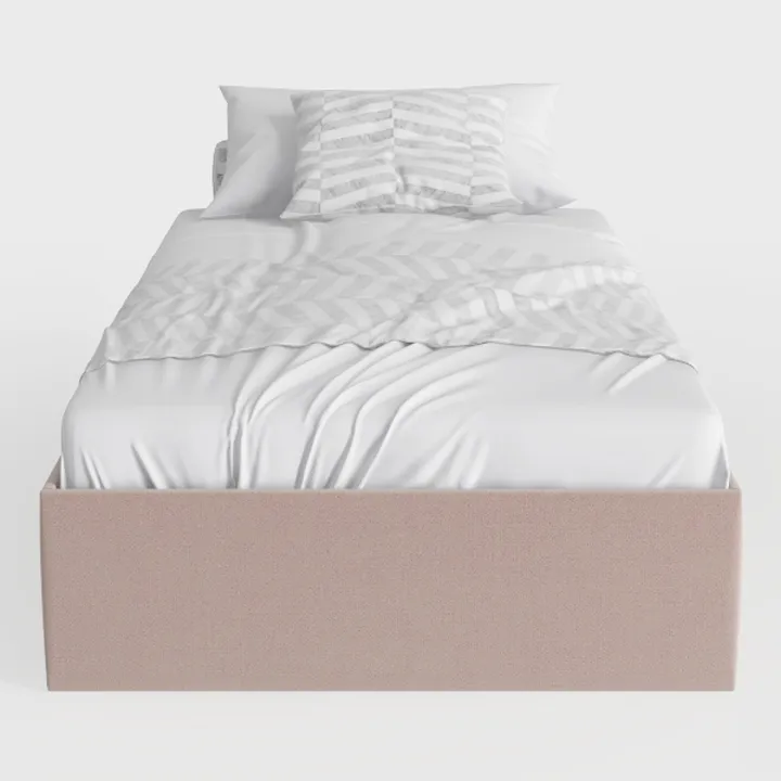 Minimalist Blush Fabric Upholstered Twin Bed 3D Model