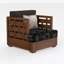 Solid Wood Fabric Floral Pattern Armchair 3D Model Right 45 Degree View