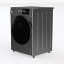 Modern Gray Metal Front Loading Washing Machine 3D Model Left 45 Degree View
