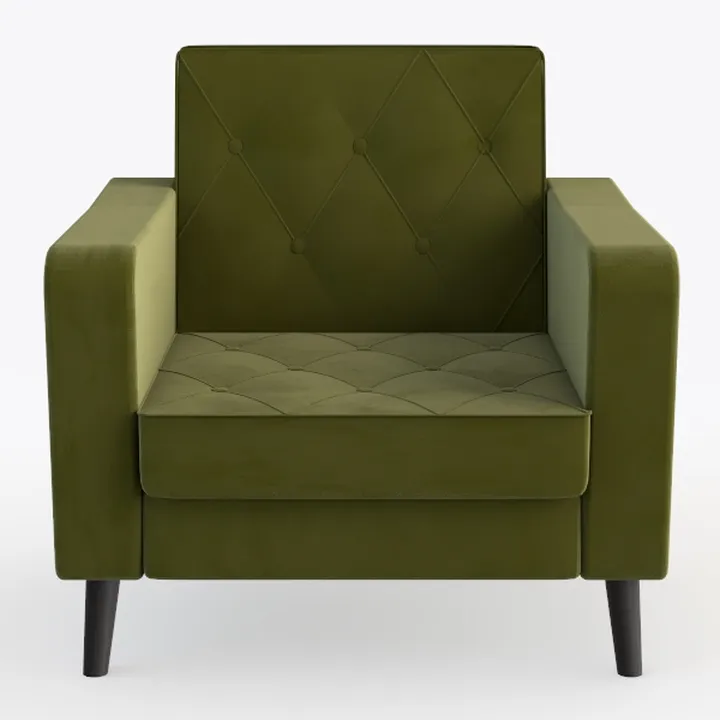 Modern Olive Green Velvet Tufted Armchair 3D Model
