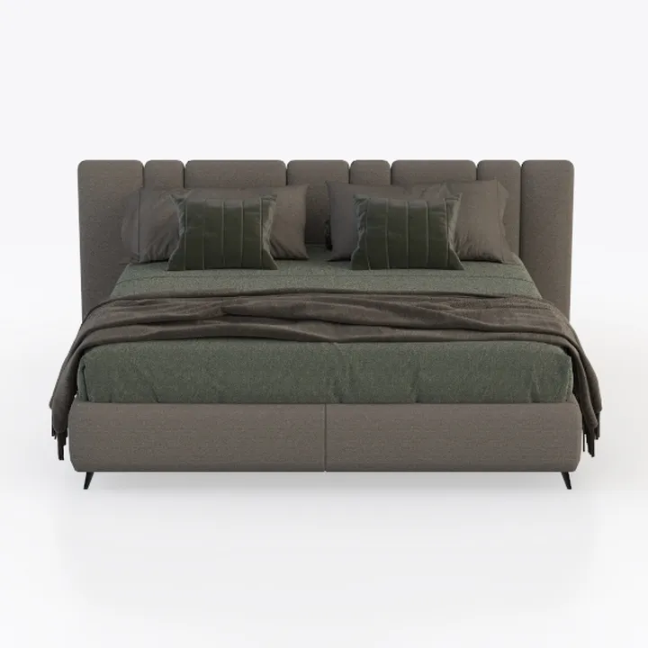 Modern Fabric Upholstered King Size Bed With Tufted Headboard 3D Model