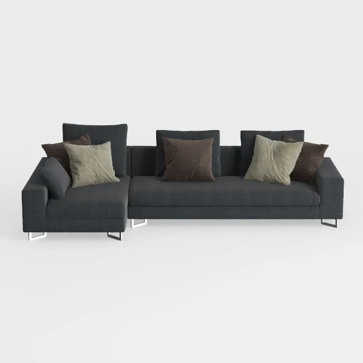 Modern Fabric L Shape Sectional Sofa With Throw Pillows Metal Legs 3D Model