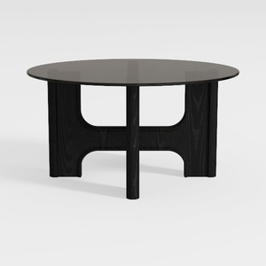 Minimalist Black Solid Wood Glass Top Round Coffee Table 3D Model