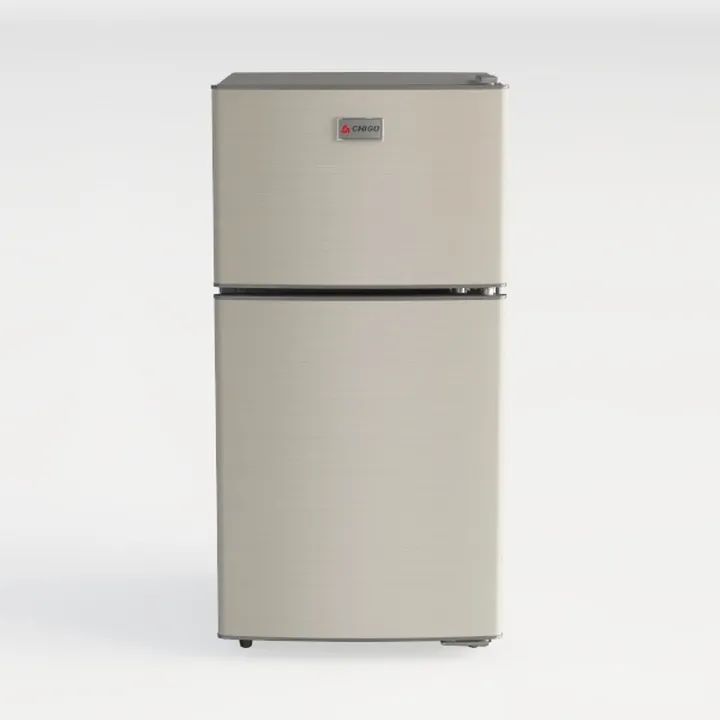 Stainless Steel Double Door Compact Refrigerator 3D Model