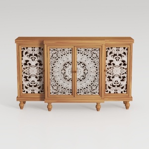 Accent Cabinet with 4 Doors, Hollow Carved Storage