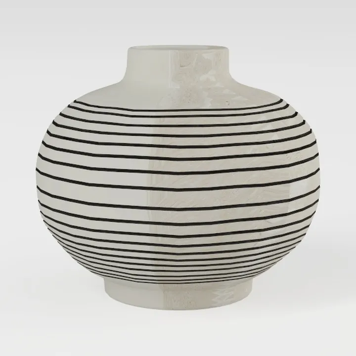 Modern Ceramic Vase, Black and Grey Striped