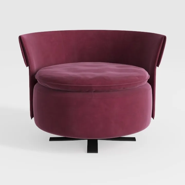 Modern Burgundy Velvet Swivel Barrel Chair 3D Model