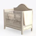 Vintage Upholstered Solid Wood Baby Crib 3D Model Left 45 Degree View