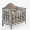 Vintage Upholstered Solid Wood Baby Crib 3D Model Right 45 Degree View