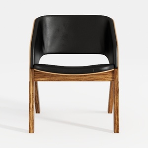 Modern Black Leather Solid Wood Accent Chair 3D Model