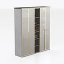 Modern Glass Door Solid Wood Wardrobe 3D Model Right 45 Degree View