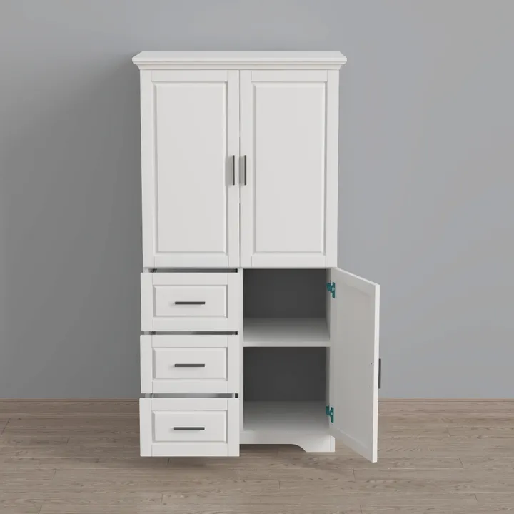 Minimalist White Solid Wood Freestanding Storage Cabinet 3D Model