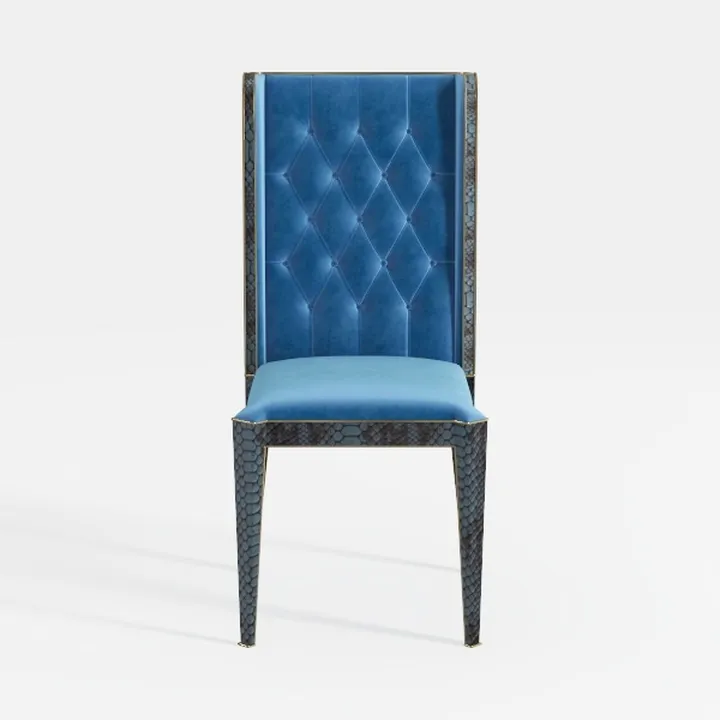 Luxury Blue Velvet Tufted Dining Chair With Reptile Print Frame 3D Model