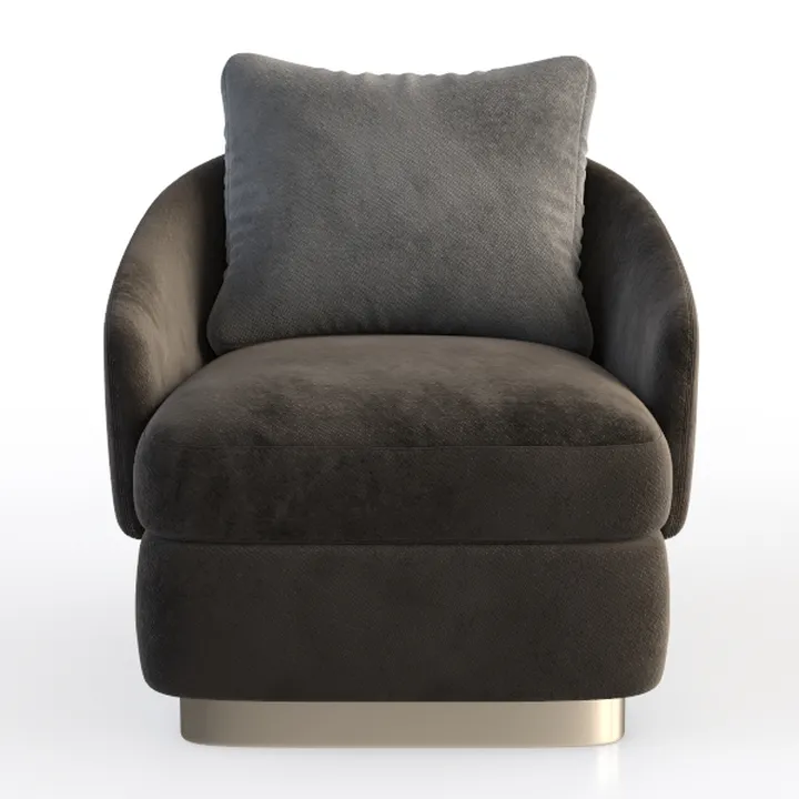 Modern Velvet Fabric Upholstered Armchair with Metal Base 3D Model