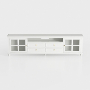 Minimalist White Solid Wood TV Stand With Glass Doors Drawers 3D Model