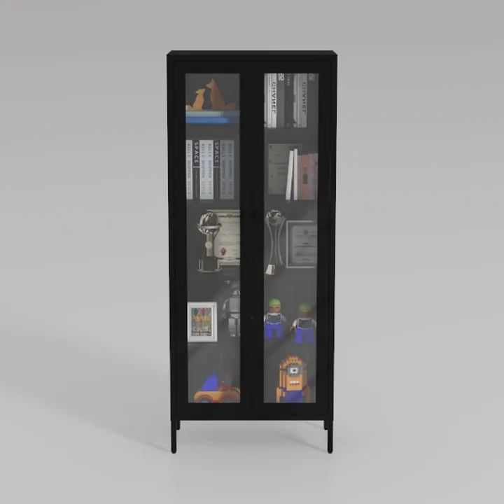 Display Cabinet with Glass Doors, 5-Tier Metal