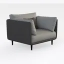 Modern Two Tone Fabric Armchair with Throw Pillows 3D Model Right 45 Degree View