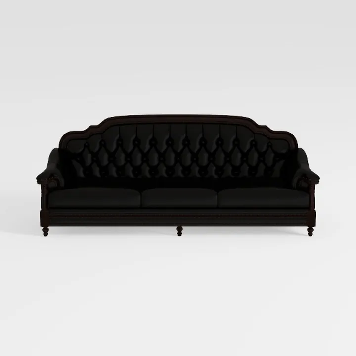Vintage Black Leather Tufted Three Seat Sofa 3D Model