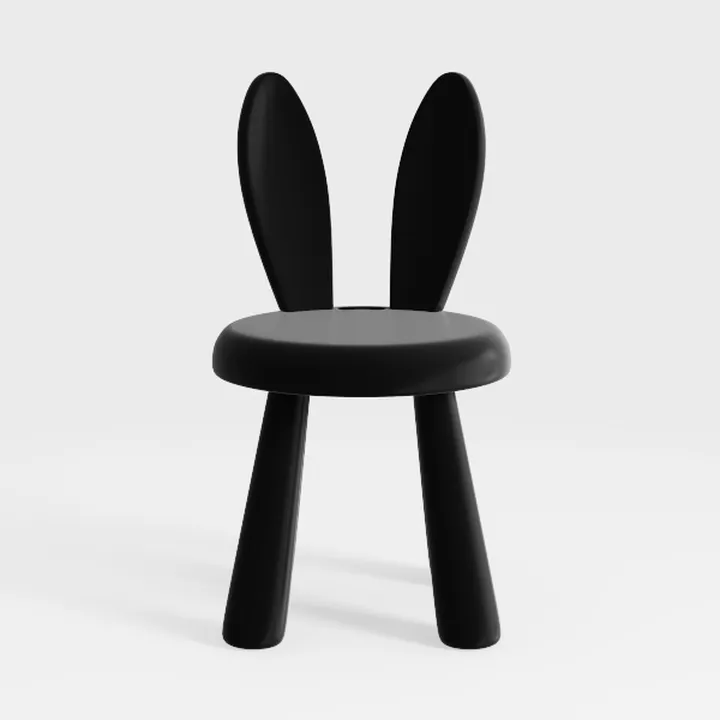 Minimalist Black Plastic Rabbit Ear Kids Chair 3D Model