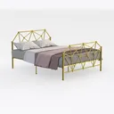 Modern Gold Metal Geometric Queen Bed 3D Model Right 45 Degree View