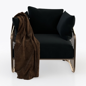 Modern Black Fabric Brass Metal Armchair 3D Model