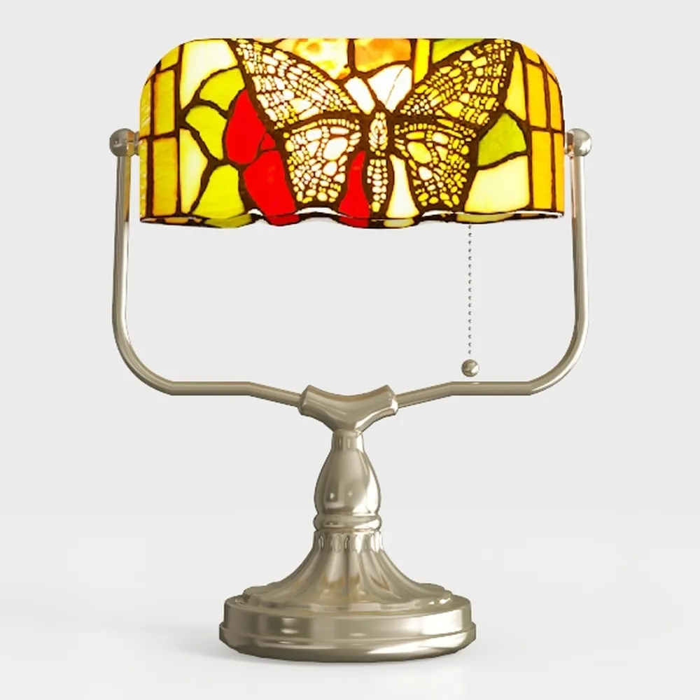 Tiffany Style Green Banker Desk Lamp Red Stained 