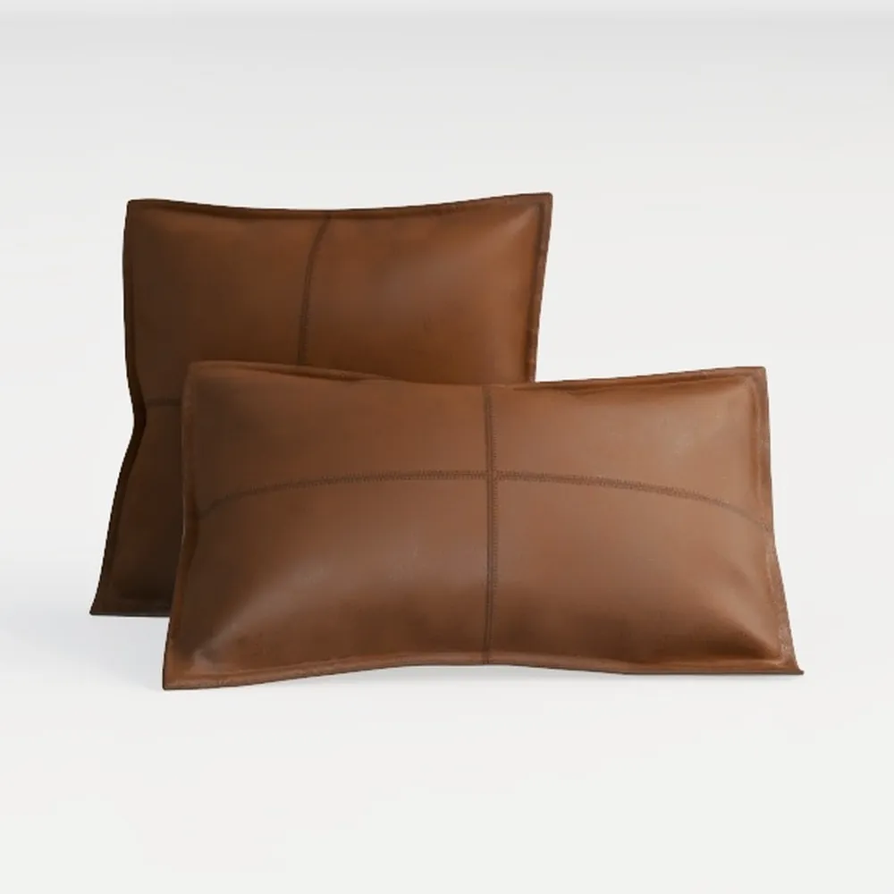 Fancy Homi 2 Packs Brown Boho Lumbar Faux Leather