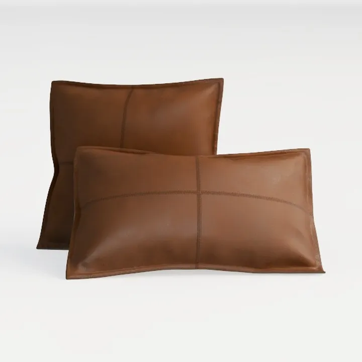 Fancy Homi 2 Packs Brown Boho Lumbar Faux Leather