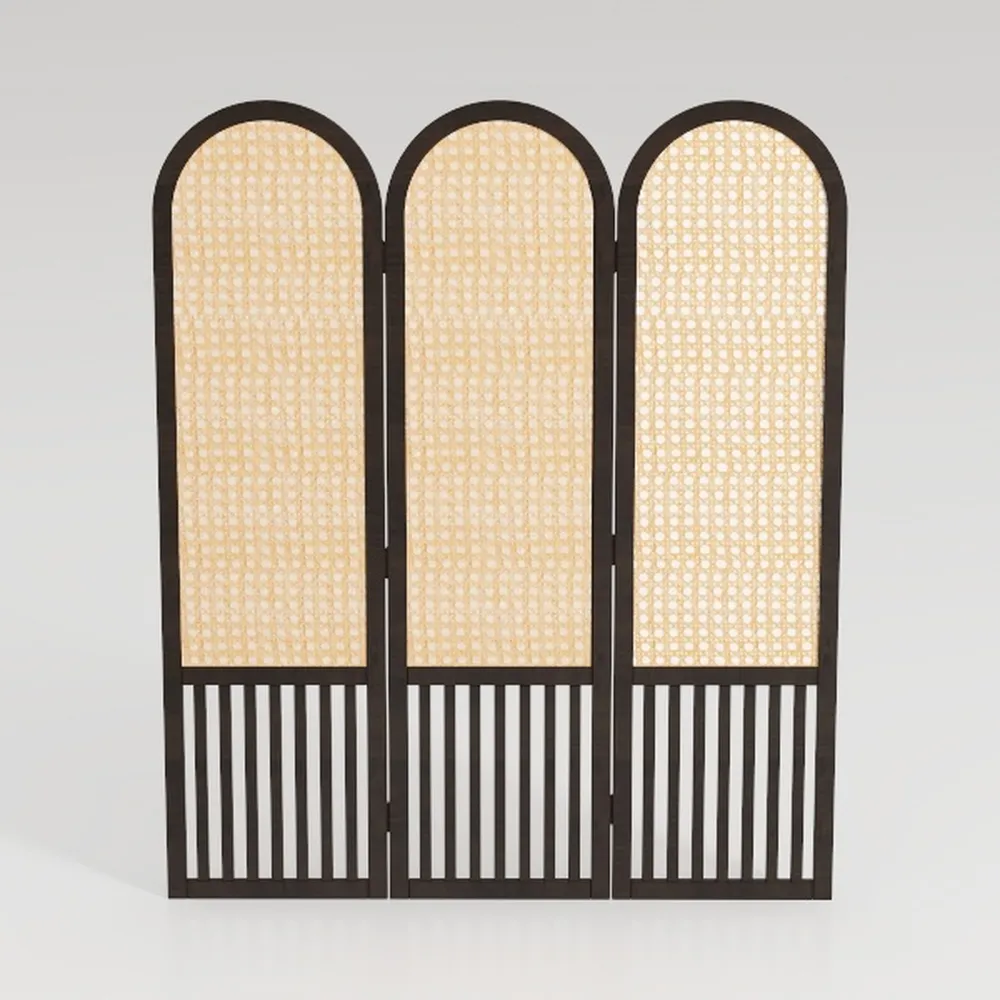 Rattan Room Divider with Bookshelf,Privacy Screen 