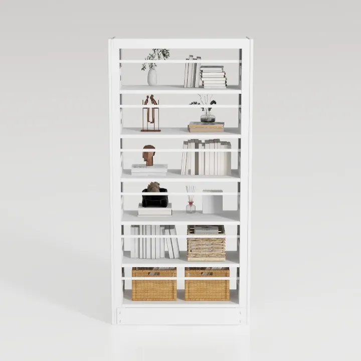 White Bookshelf, Adjustable 5 Tier Bookshelf, 69"