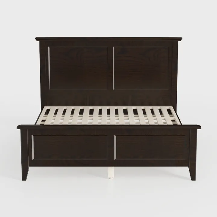 Dark Walnut Solid Wood Traditional Panel Bed 3D Model