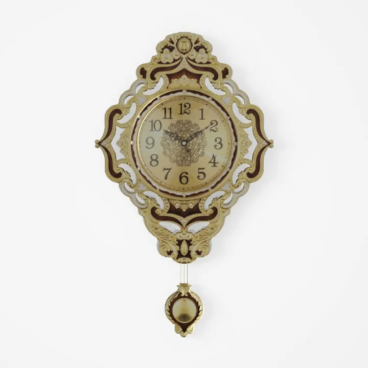 Vintage Ornate Brass Wood Pendulum Wall Clock 3D Model