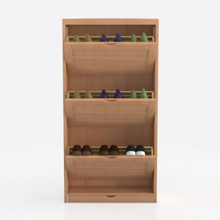 Minimalist Solid Wood Shoe Cabinet Storage Rack 3D Model