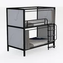 Modern Metal Fabric Bunk Bed With Curtains 3D Model Right 45 Degree View