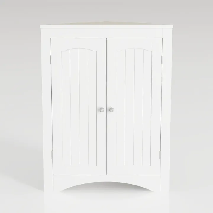 Minimalist White Solid Wood Corner Cabinet Freestanding Storage 3D Model