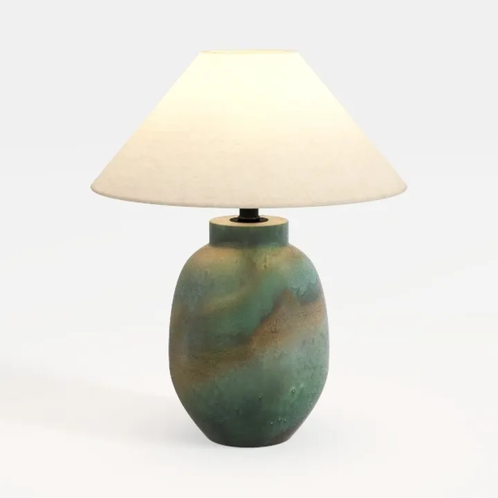 Vintage Ceramic Table Lamp with Linen Shade 3D Model