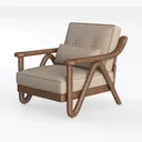 Modern Solid Wood Linen Upholstered Armchair 3D Model Left 45 Degree View